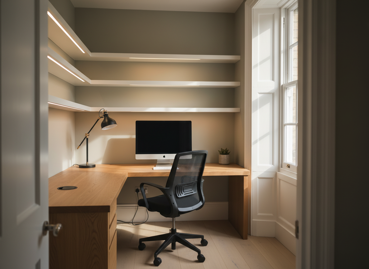 Bespoke home office desk and shelving